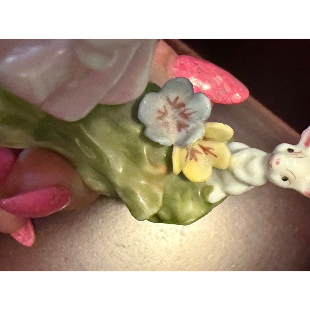 Vintage Porcelain Girl with Rabbit Hand Painted Ceramic Cottagecore Granny Style - Picture 8 of 16